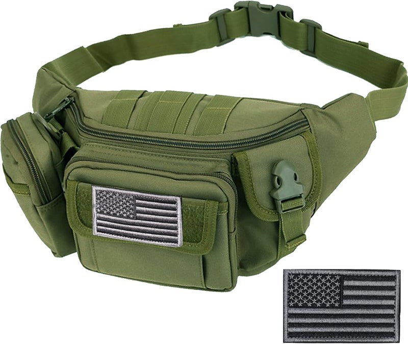 Meprona Tactical Fanny Packs, Military Waist Bag Utility Hip Belt Bags for Hiking Climbing Fishing Cycling Hunting with U.S Patch (Green) - Image 1